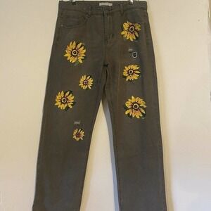 MISSLOOK Sunflower Black Jeans Light Distressed Frayed Faded Large